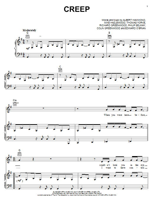 Radiohead Creep sheet music notes and chords arranged for Flute Solo