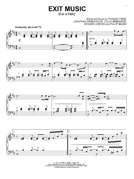 Radiohead Exit Music (For A Film) sheet music notes and chords. Download Printable PDF.