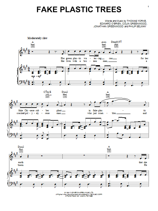 Radiohead Fake Plastic Trees sheet music notes and chords. Download Printable PDF.