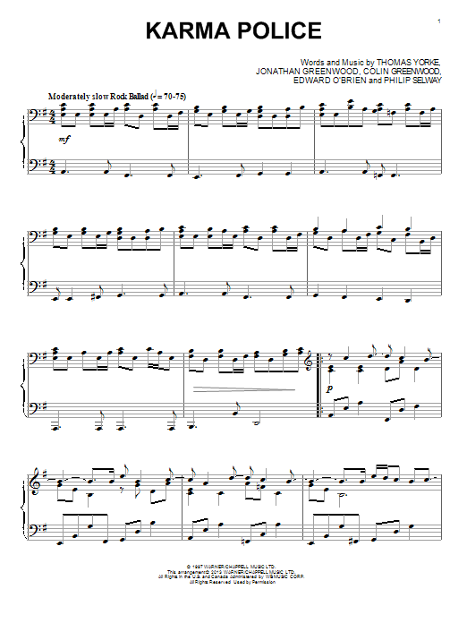 Radiohead Karma Police sheet music notes and chords. Download Printable PDF.