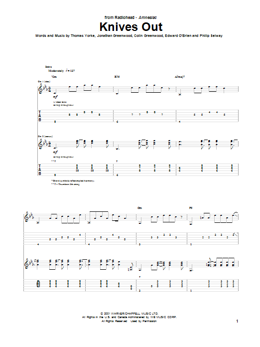 Radiohead Knives Out sheet music notes and chords. Download Printable PDF.