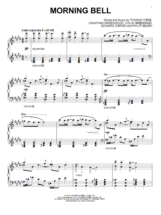 Learn to play Radiohead Morning Bell sheet music for Piano Solo in minutes. Price: 7.8900$ Radiohead Morning Bell sheet music notes and chords arranged for Piano Solo