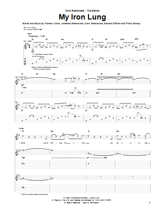 Radiohead My Iron Lung sheet music notes and chords arranged for Guitar Tab