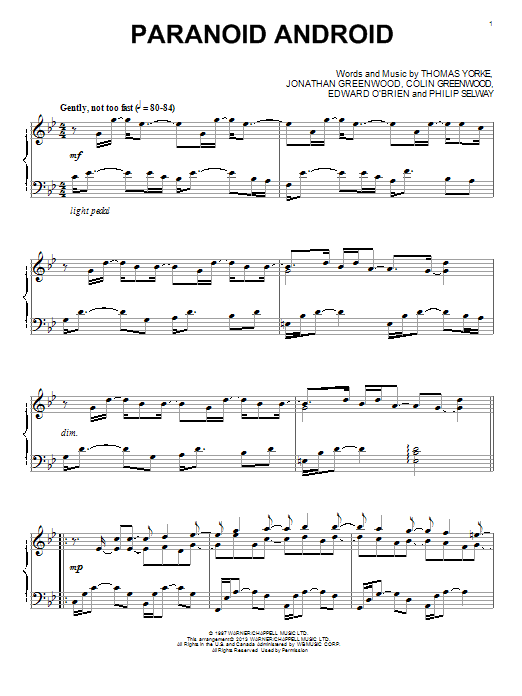 Radiohead Paranoid Android sheet music notes and chords. Download Printable PDF.