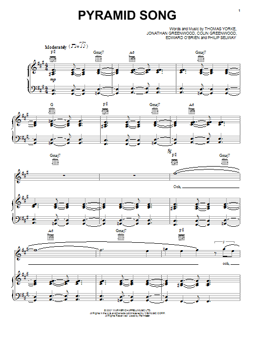 Radiohead Pyramid Song sheet music notes and chords arranged for Piano, Vocal & Guitar Chords (Right-Hand Melody)