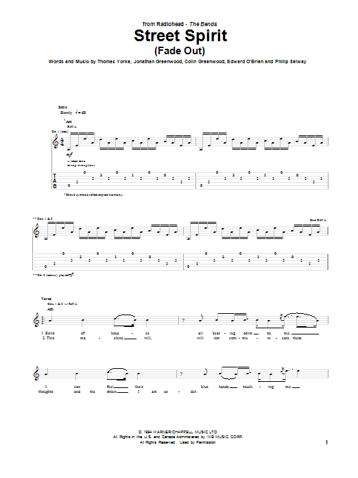 Radiohead Street Spirit (Fade Out) sheet music notes and chords. Download Printable PDF.