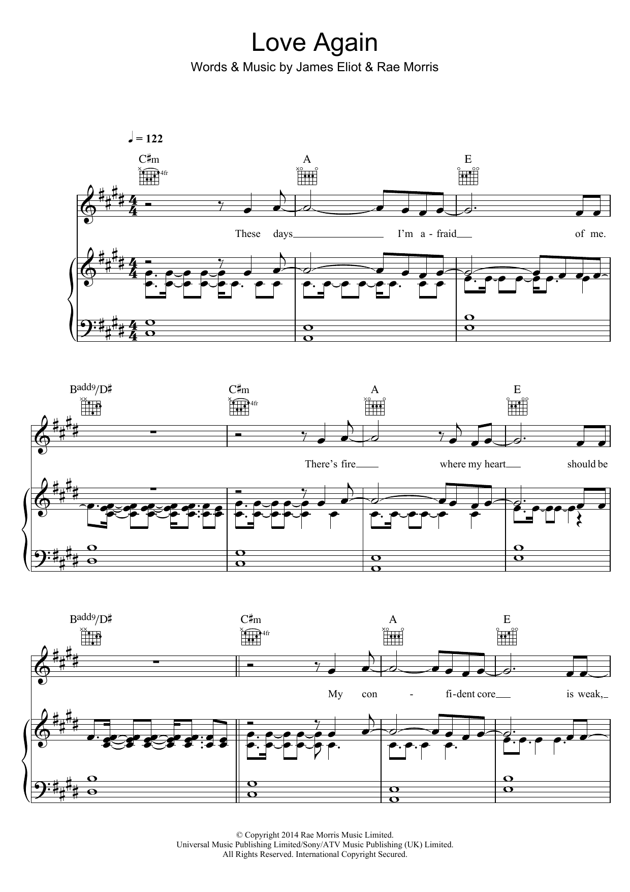 Learn to play Rae Morris Love Again sheet music for Piano, Vocal & Guitar Chords in minutes. Price: 7.8900$ Rae Morris Love Again sheet music notes and chords arranged for Piano, Vocal & Guitar Chords
