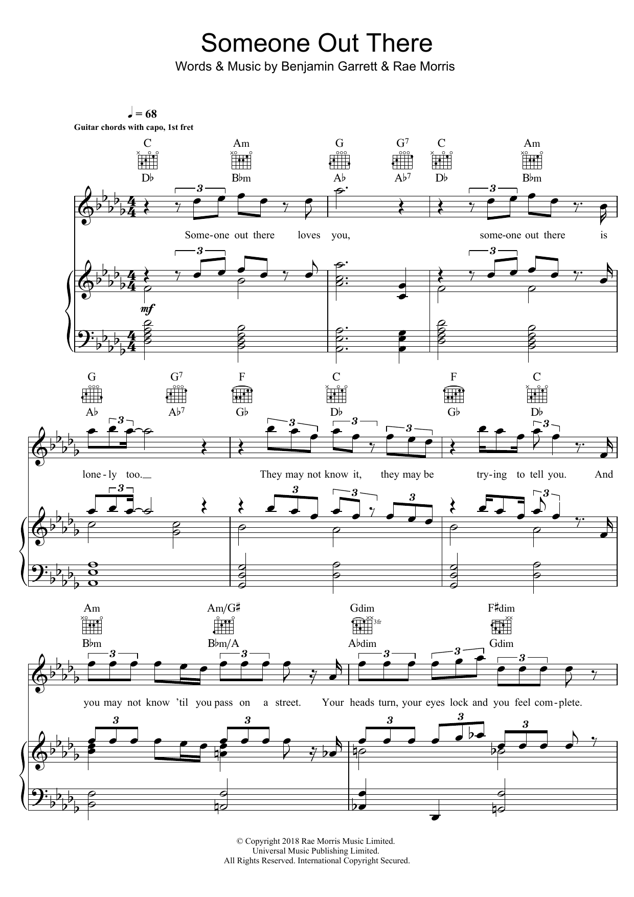 Learn to play Rae Morris Someone Out There sheet music for Piano, Vocal & Guitar Chords in minutes. Price: 7.8900$ Rae Morris Someone Out There sheet music notes and chords arranged for Piano, Vocal & Guitar Chords