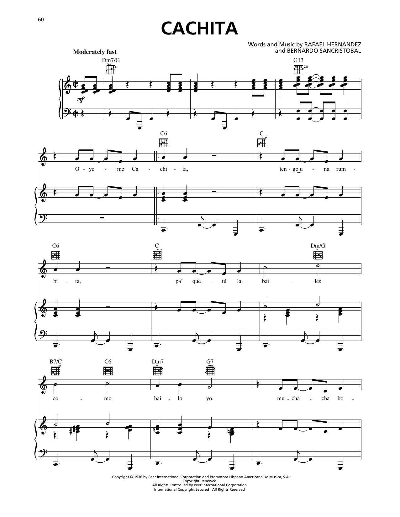 Rafael Hernandez Cachita sheet music notes and chords. Download Printable PDF.