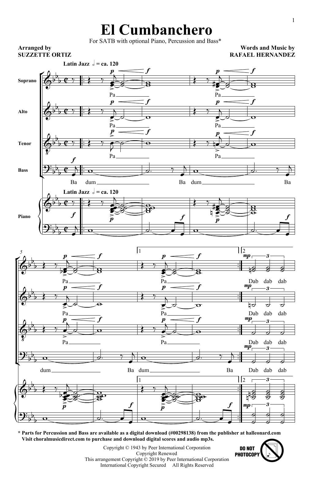 Rafael Hernandez El Cumbanchero (arr. Suzette Ortiz) sheet music notes and chords. Download Printable PDF.