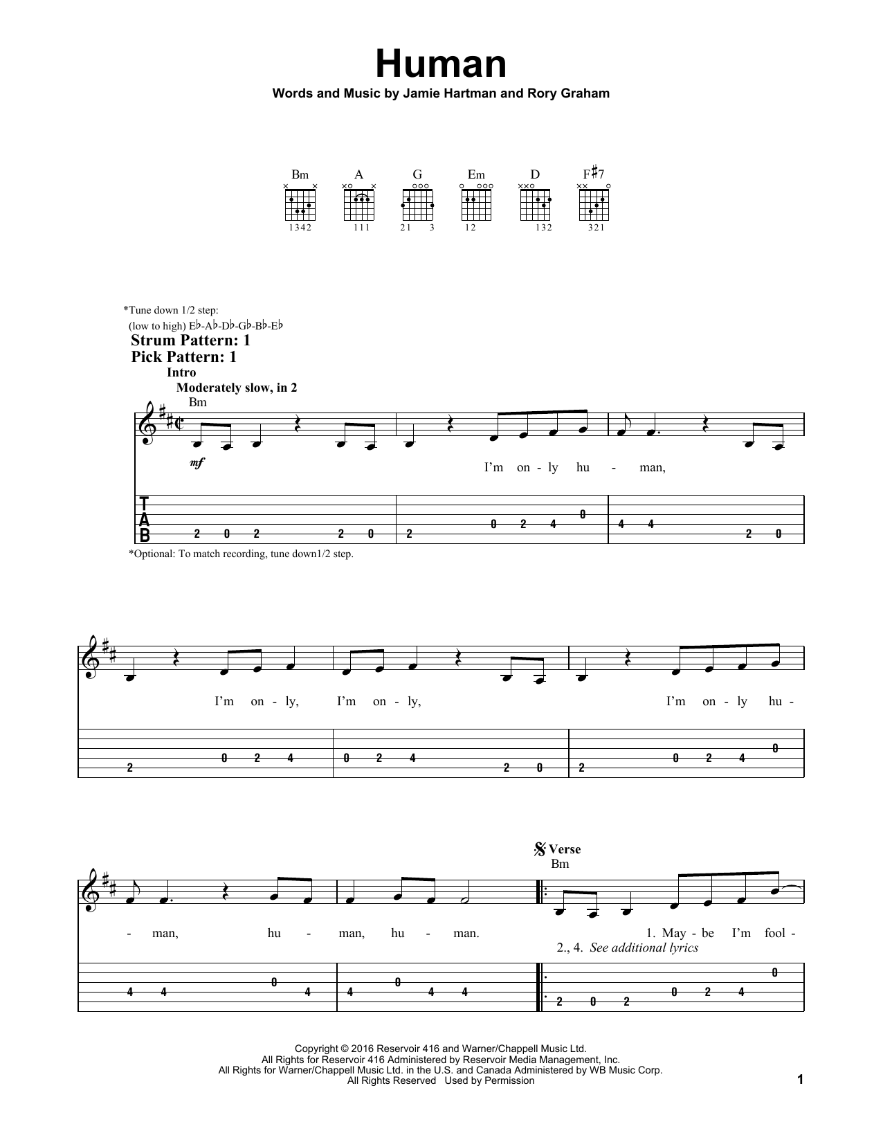 Rag'n'Bone Man Human sheet music notes and chords. Download Printable PDF.