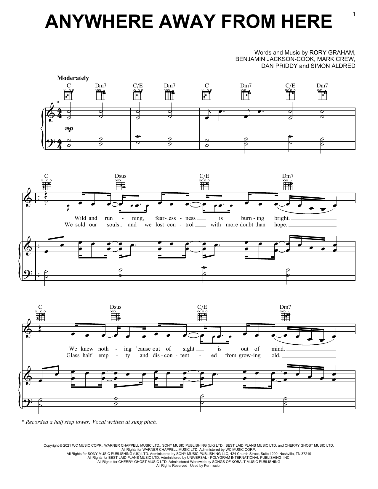 Rag'n'Bone Man & P!nk Anywhere Away From Here sheet music notes and chords. Download Printable PDF.