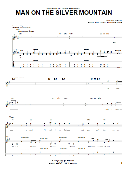 Learn to play Rainbow Man On The Silver Mountain sheet music for Guitar Tab in minutes. Price: 7.8900$ Rainbow Man On The Silver Mountain sheet music notes and chords arranged for Guitar Tab