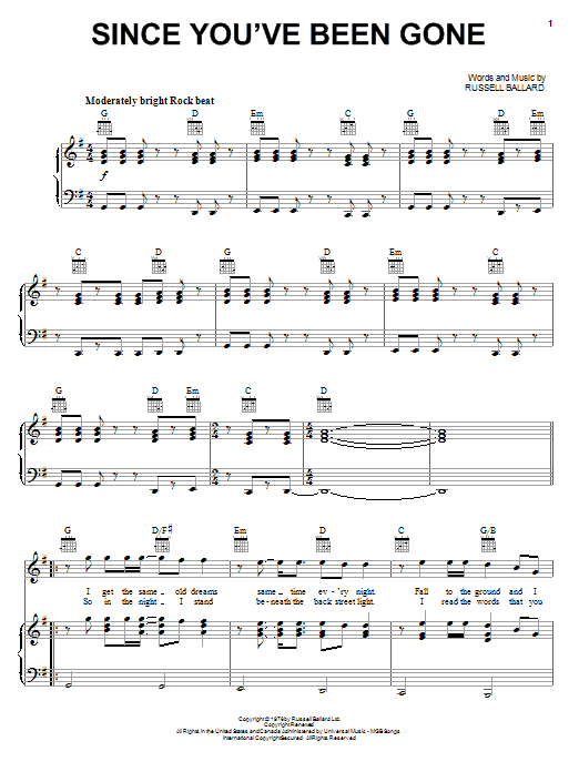 Rainbow Since You've Been Gone sheet music notes and chords. Download Printable PDF.