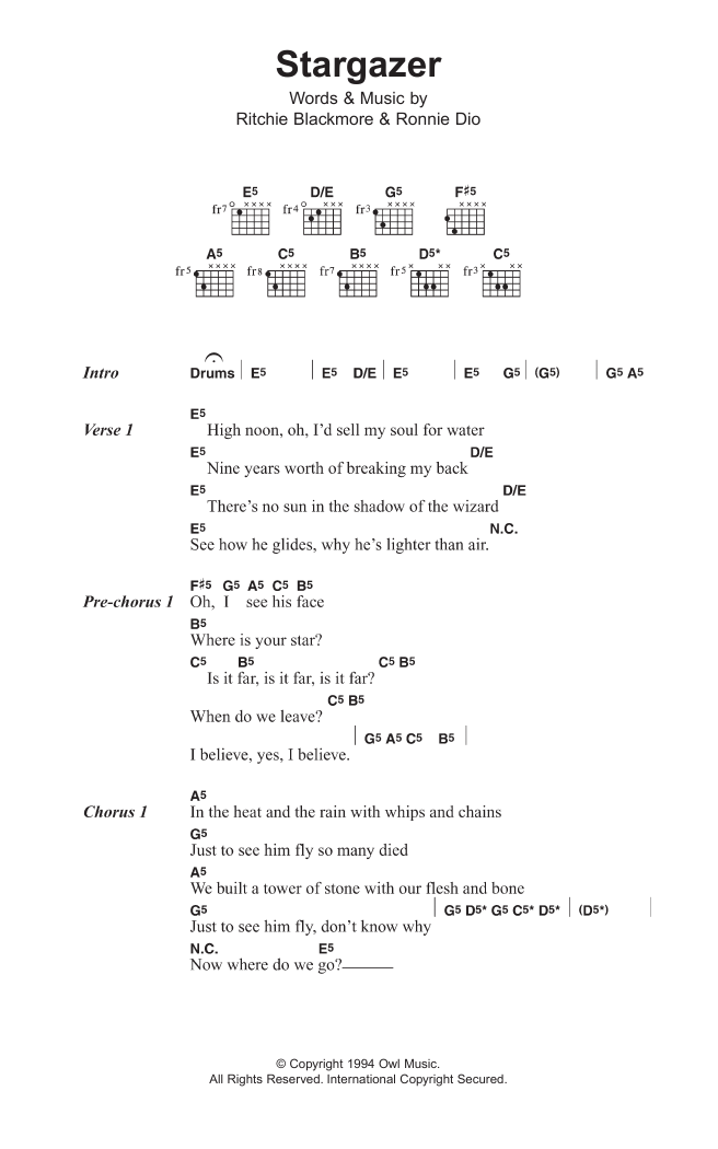 Rainbow Stargazer sheet music notes and chords arranged for Guitar Chords/Lyrics