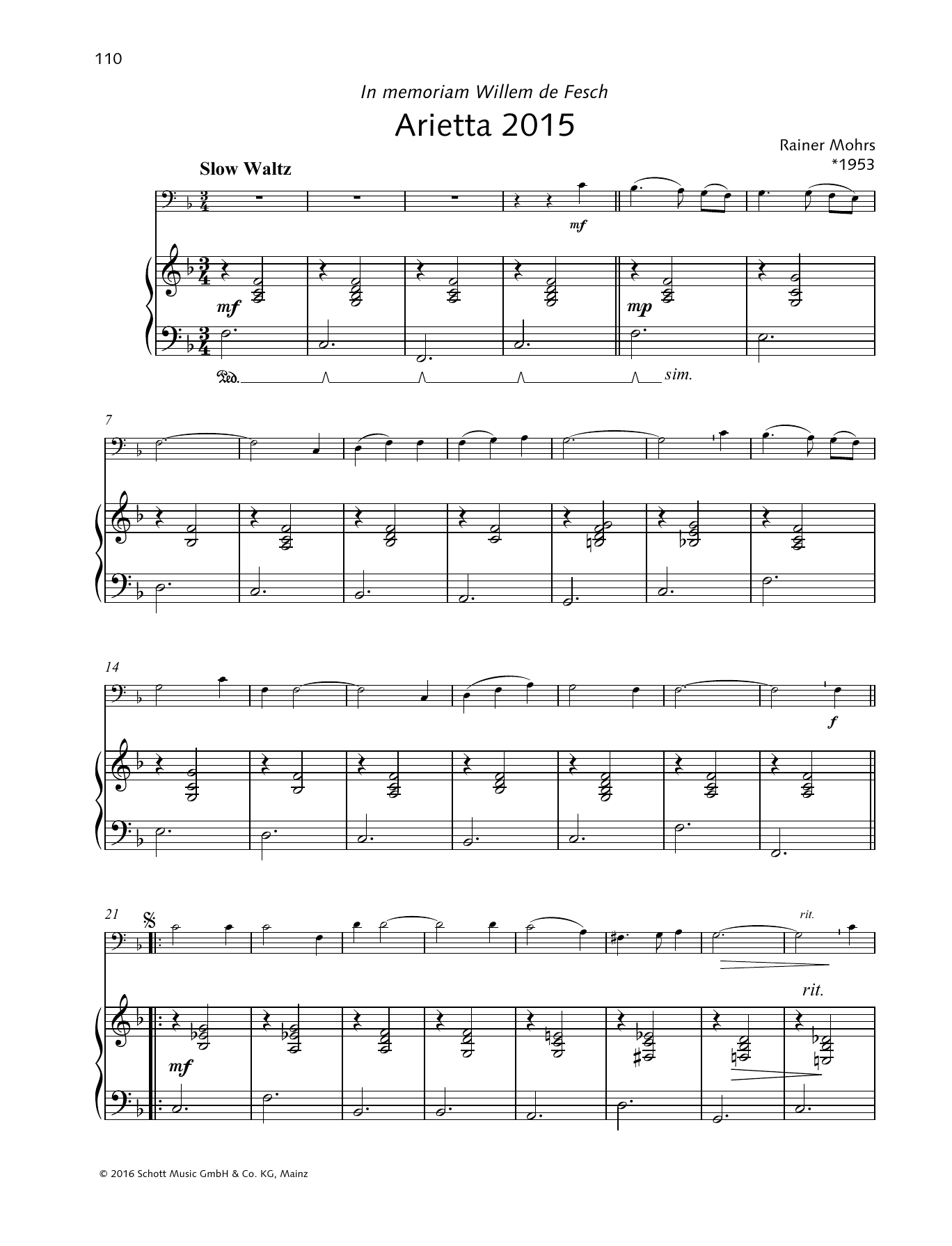 Rainer Mohrs Arietta 2015 sheet music notes and chords. Download Printable PDF.