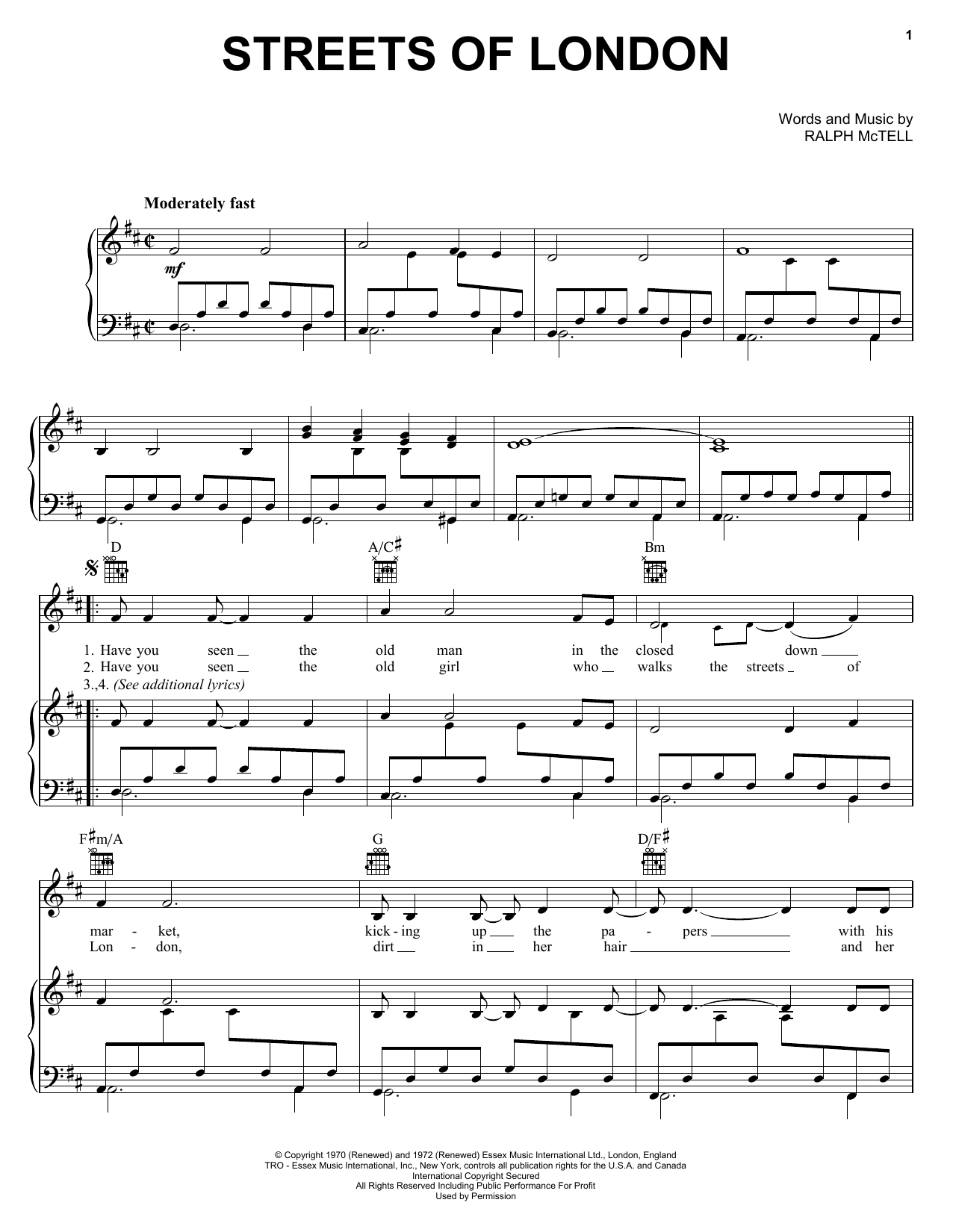 Ralph McTell Streets Of London sheet music notes and chords. Download Printable PDF.