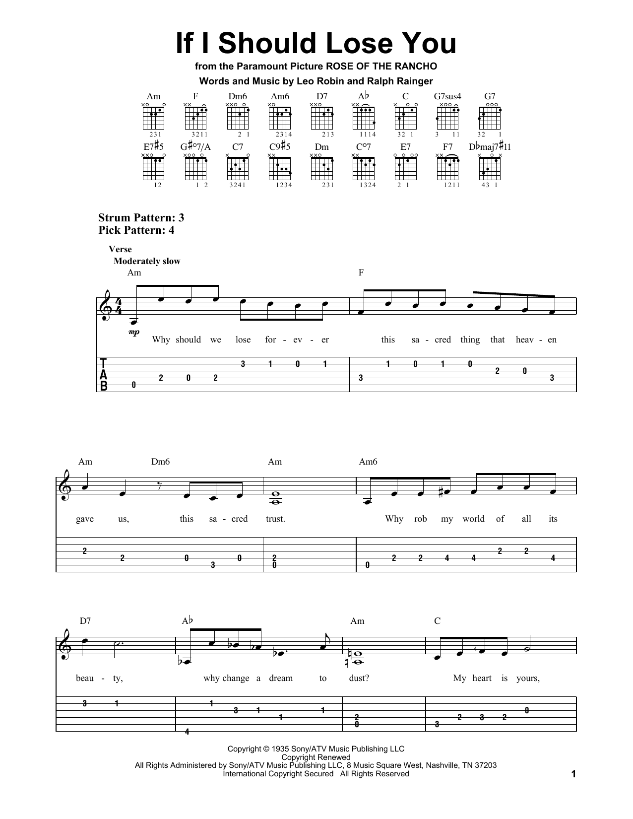 Ralph Rainger If I Should Lose You sheet music notes and chords. Download Printable PDF.