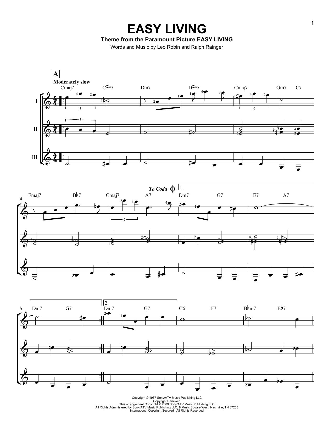 Ralph Rainger Easy Living sheet music notes and chords. Download Printable PDF.