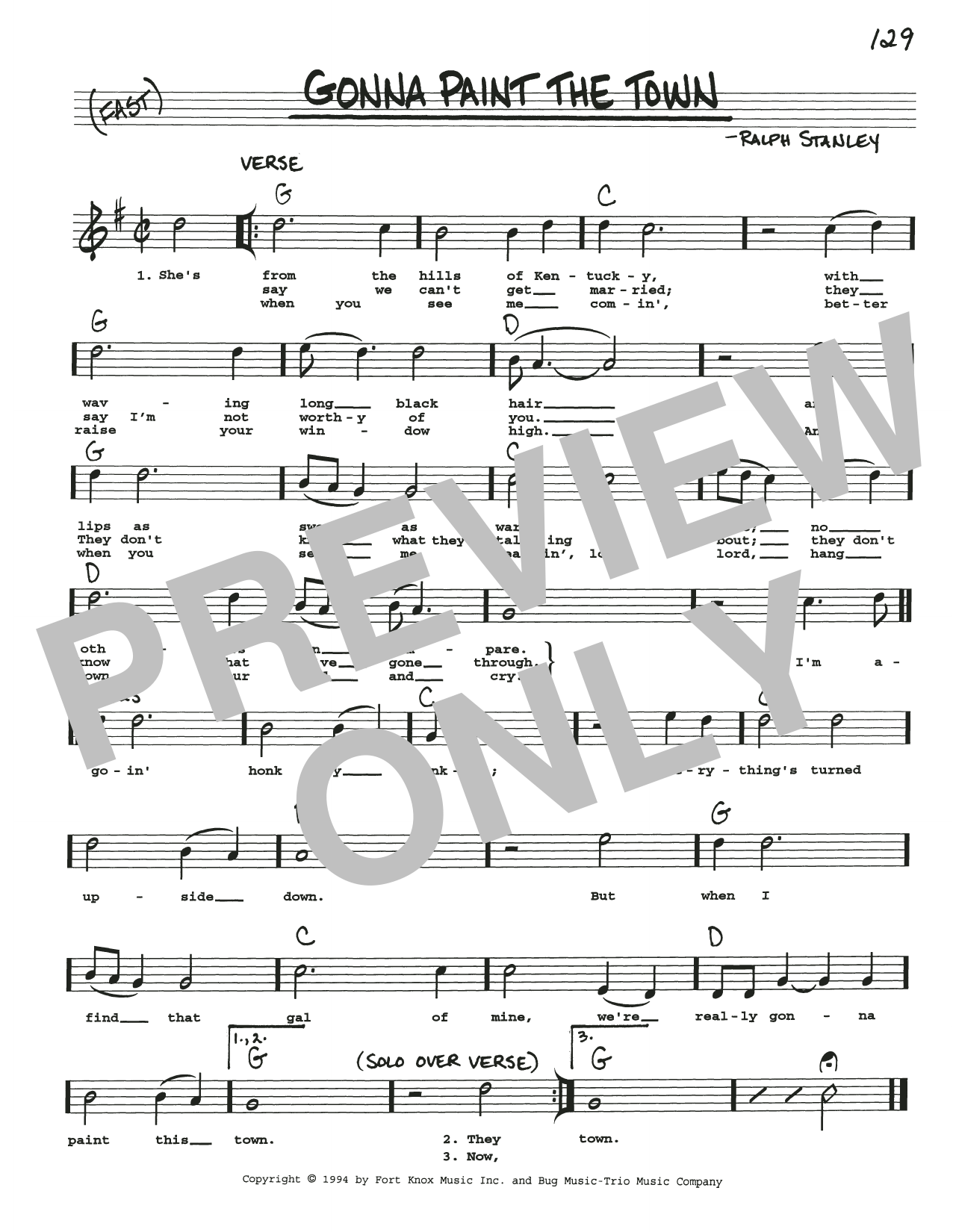 Ralph Stanley Gonna Paint The Town sheet music notes and chords arranged for Real Book – Melody, Lyrics & Chords