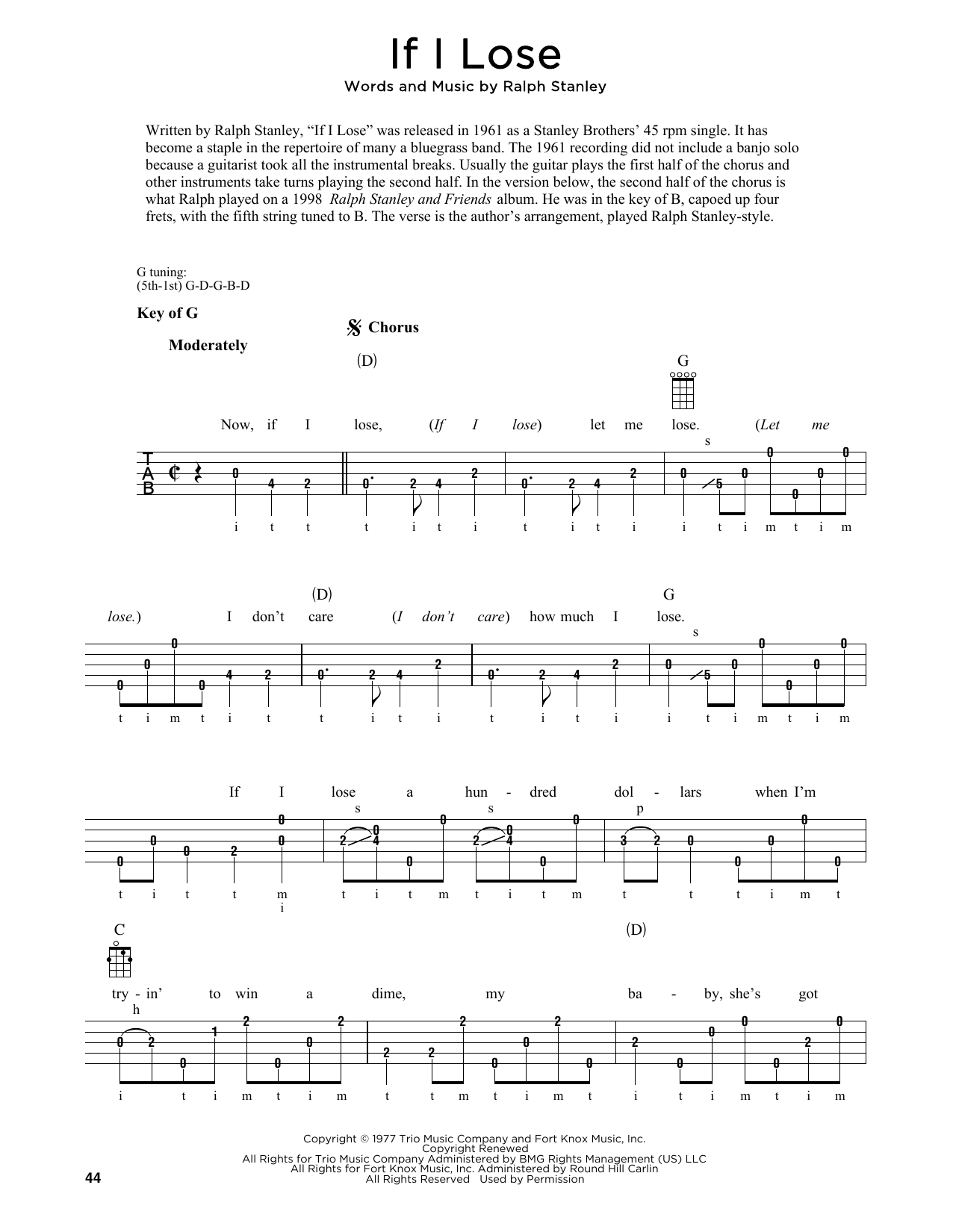 Ralph Stanley If I Lose (arr. Fred Sokolow) sheet music notes and chords. Download Printable PDF.