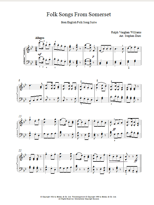 Ralph Vaughan Williams Folk Songs From Somerset from English Folk Song Suite sheet music notes and chords arranged for Piano Solo