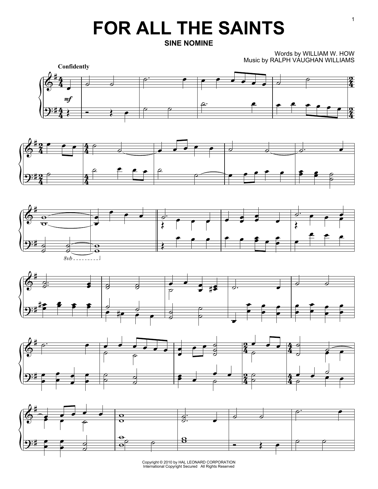 Ralph Vaughan Williams For All The Saints sheet music notes and chords arranged for Piano Solo