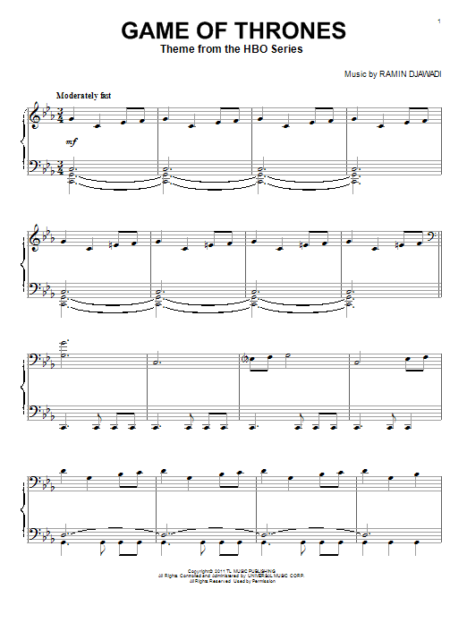 Ramin Djawadi Game Of Thrones - Main Title sheet music notes and chords. Download Printable PDF.