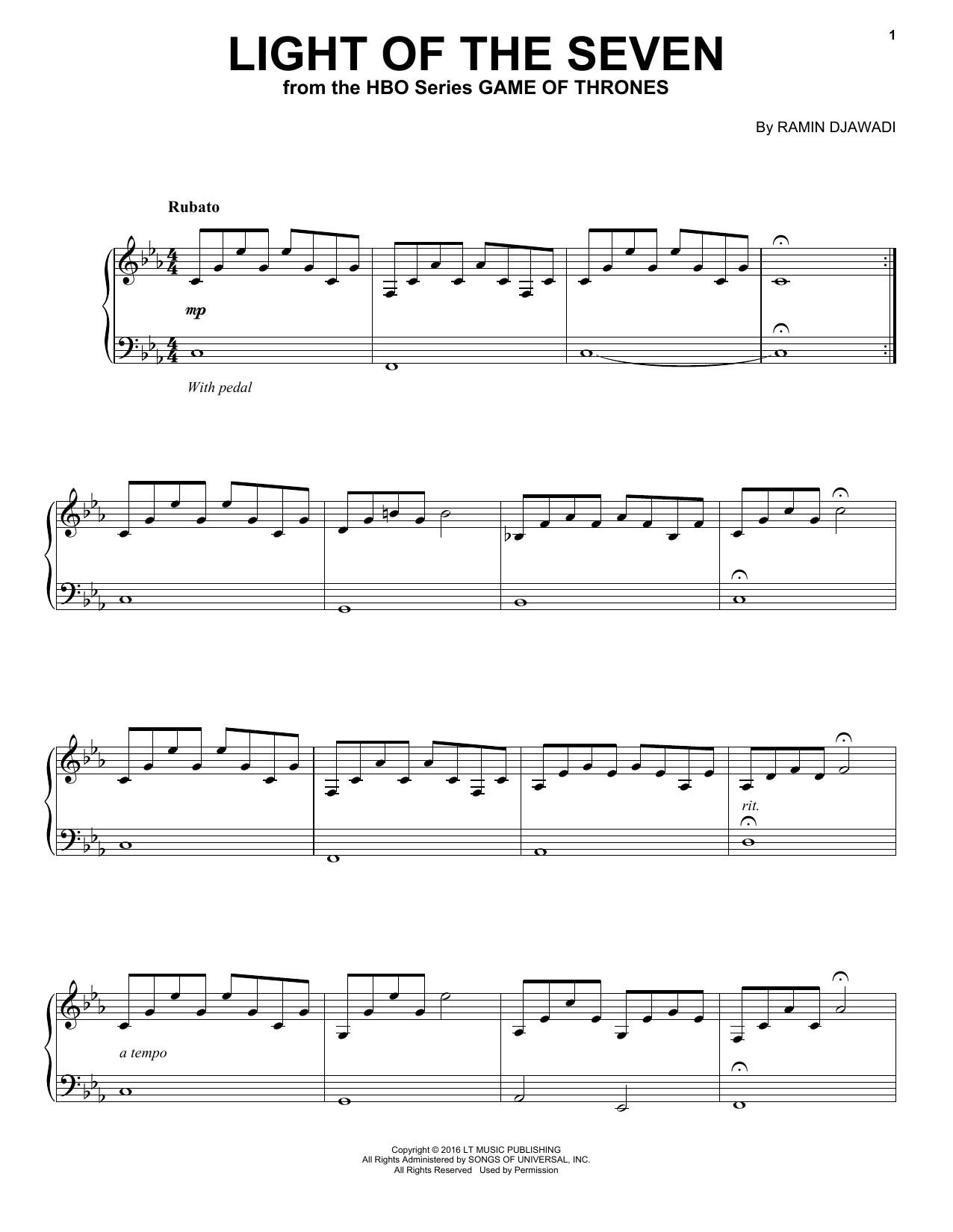 Ramin Djawadi Light Of The Seven (from Game of Thrones) sheet music notes and chords. Download Printable PDF.