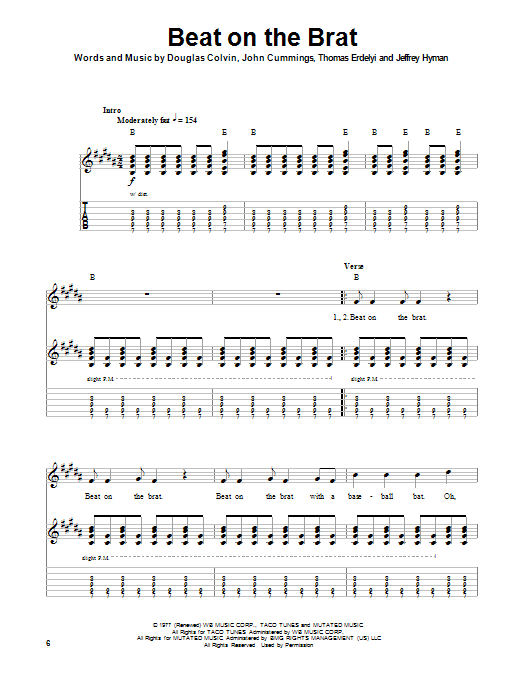 Ramones Beat On The Brat sheet music notes and chords. Download Printable PDF.