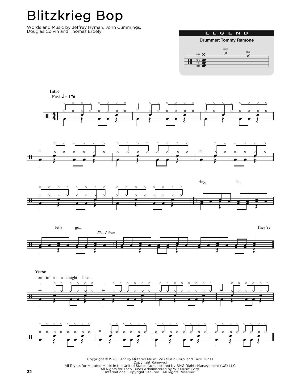 Ramones Blitzkrieg Bop sheet music notes and chords. Download Printable PDF.