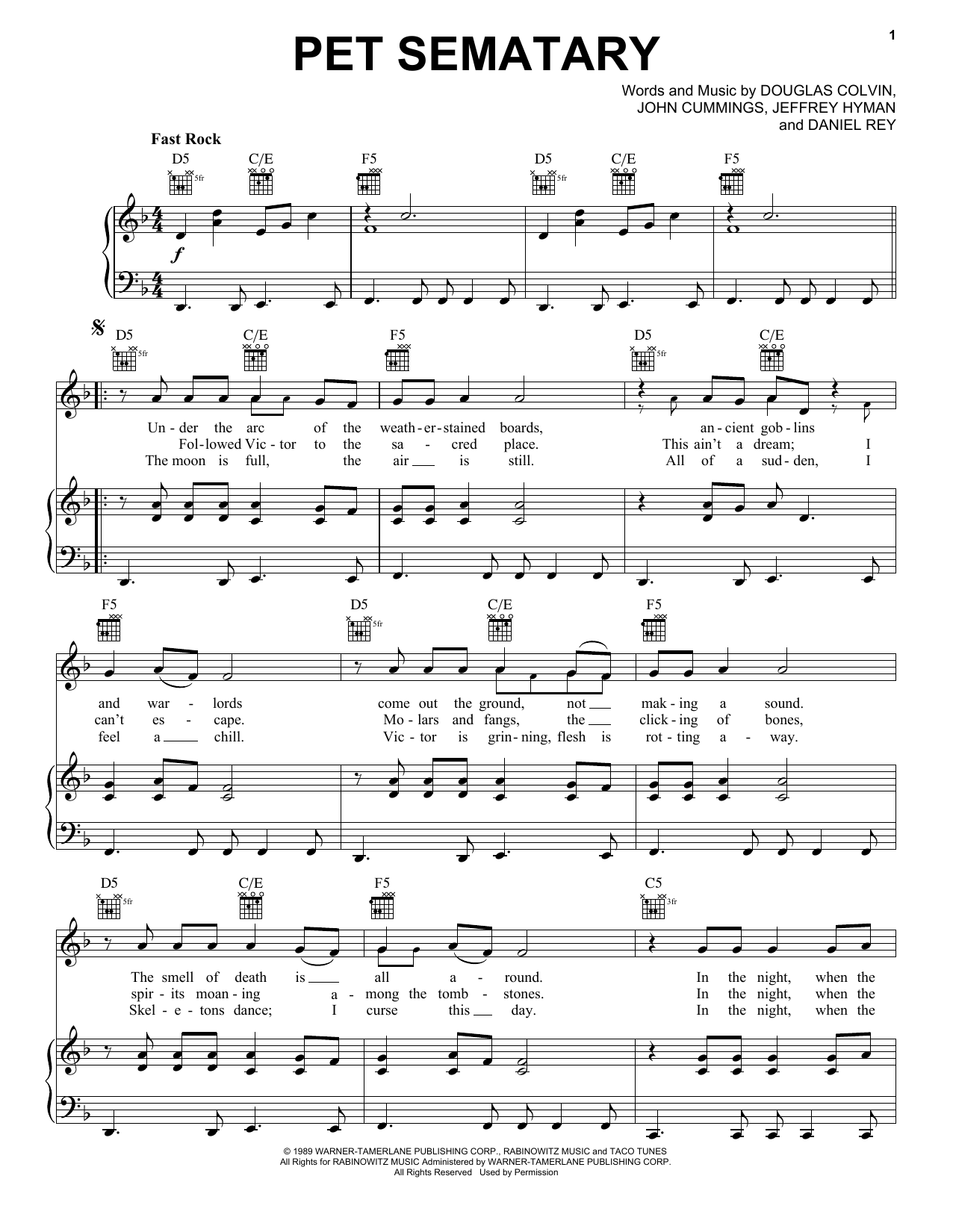 Ramones Pet Sematary sheet music notes and chords. Download Printable PDF.