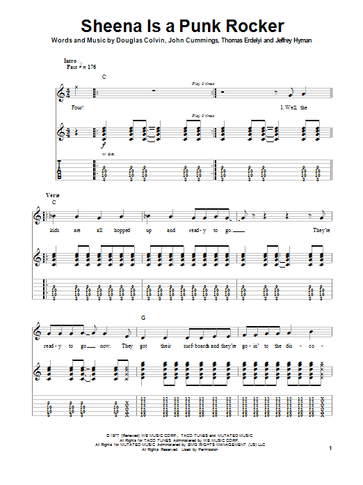 Ramones Sheena Is A Punk Rocker sheet music notes and chords. Download Printable PDF.