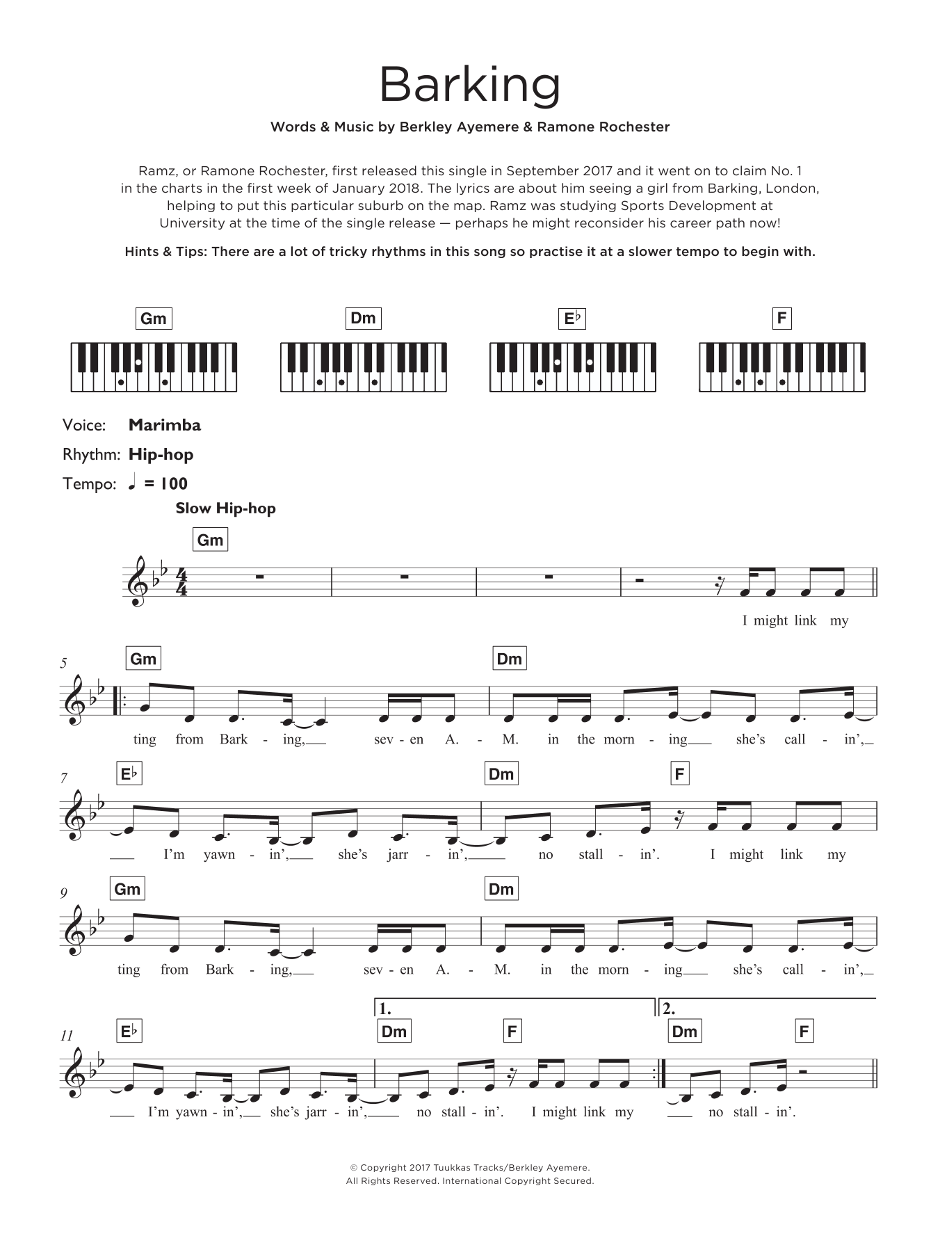 Ramz Barking sheet music notes and chords. Download Printable PDF.