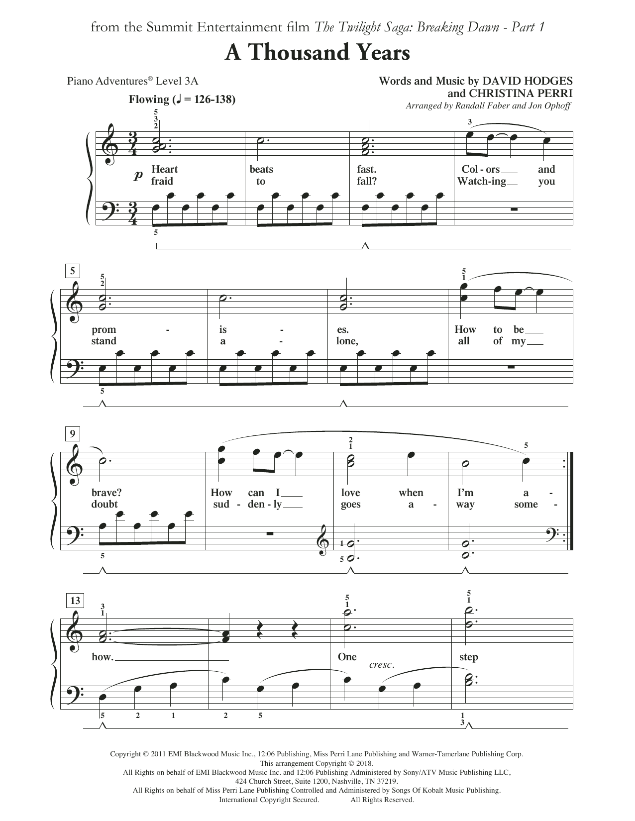 Randall Faber & Jon Ophoff A Thousand Years sheet music notes and chords. Download Printable PDF.