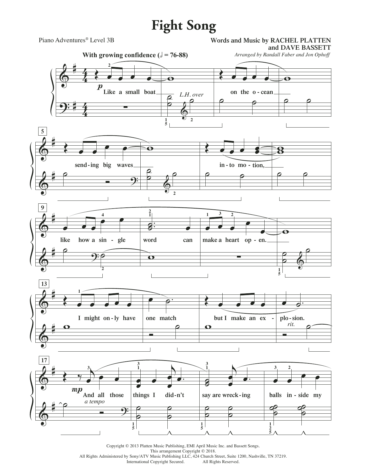 Learn to play Randall Faber & Jon Ophoff Fight Song sheet music for Piano Adventures in minutes. Price: 5.9900$ Randall Faber & Jon Ophoff Fight Song sheet music notes and chords arranged for Piano Adventures