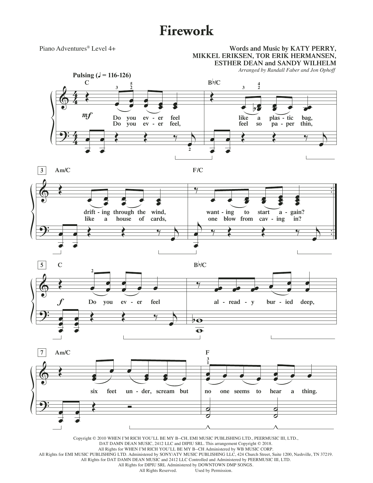 Randall Faber & Jon Ophoff Firework sheet music notes and chords. Download Printable PDF.