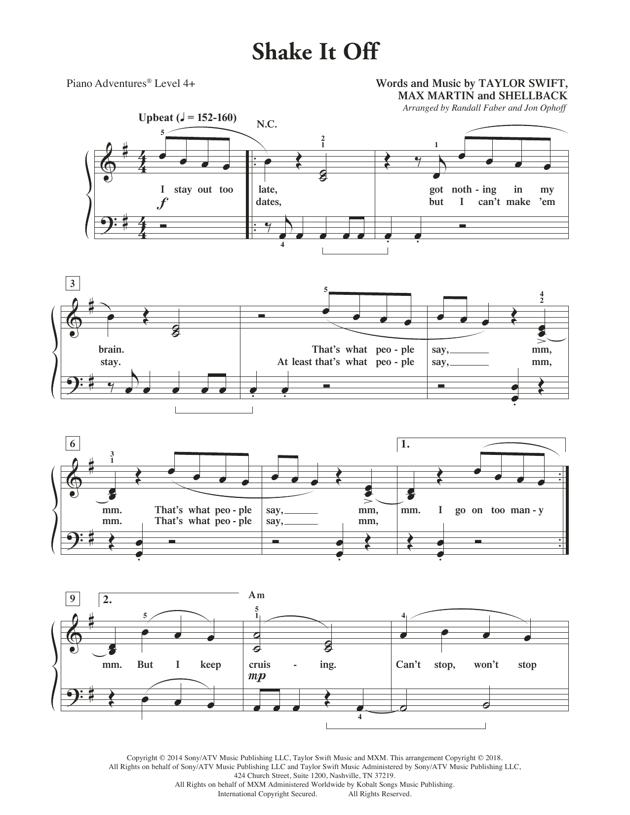 Randall Faber & Jon Ophoff Shake It Off sheet music notes and chords. Download Printable PDF.