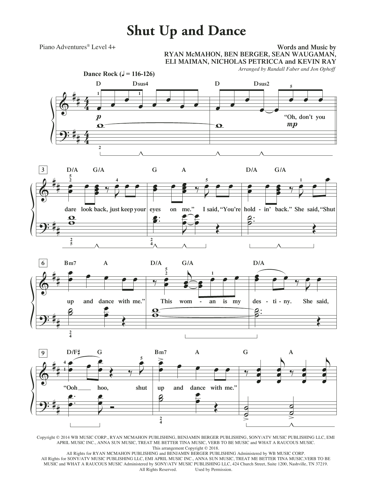 Learn to play Randall Faber & Jon Ophoff Shut Up and Dance sheet music for Piano Adventures in minutes. Price: 6.9900$ Randall Faber & Jon Ophoff Shut Up and Dance sheet music notes and chords arranged for Piano Adventures