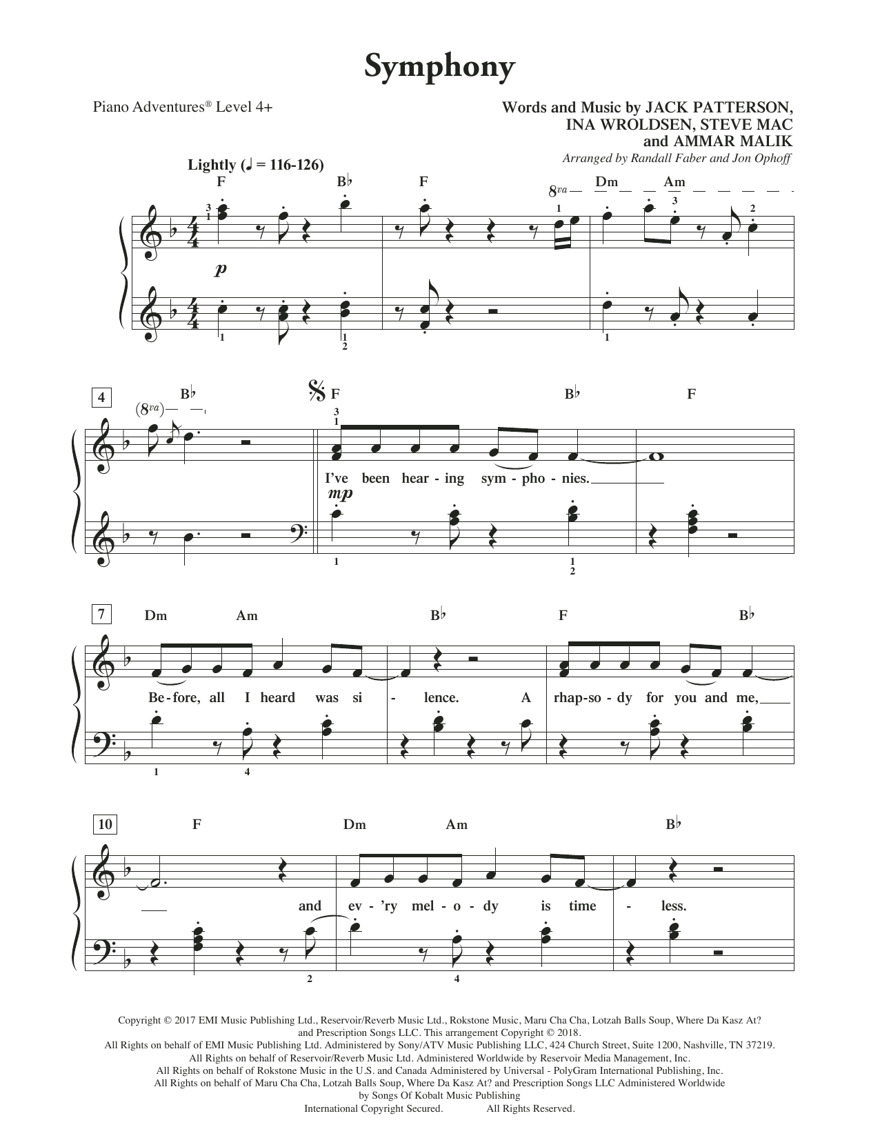 Randall Faber & Jon Ophoff Symphony sheet music notes and chords. Download Printable PDF.