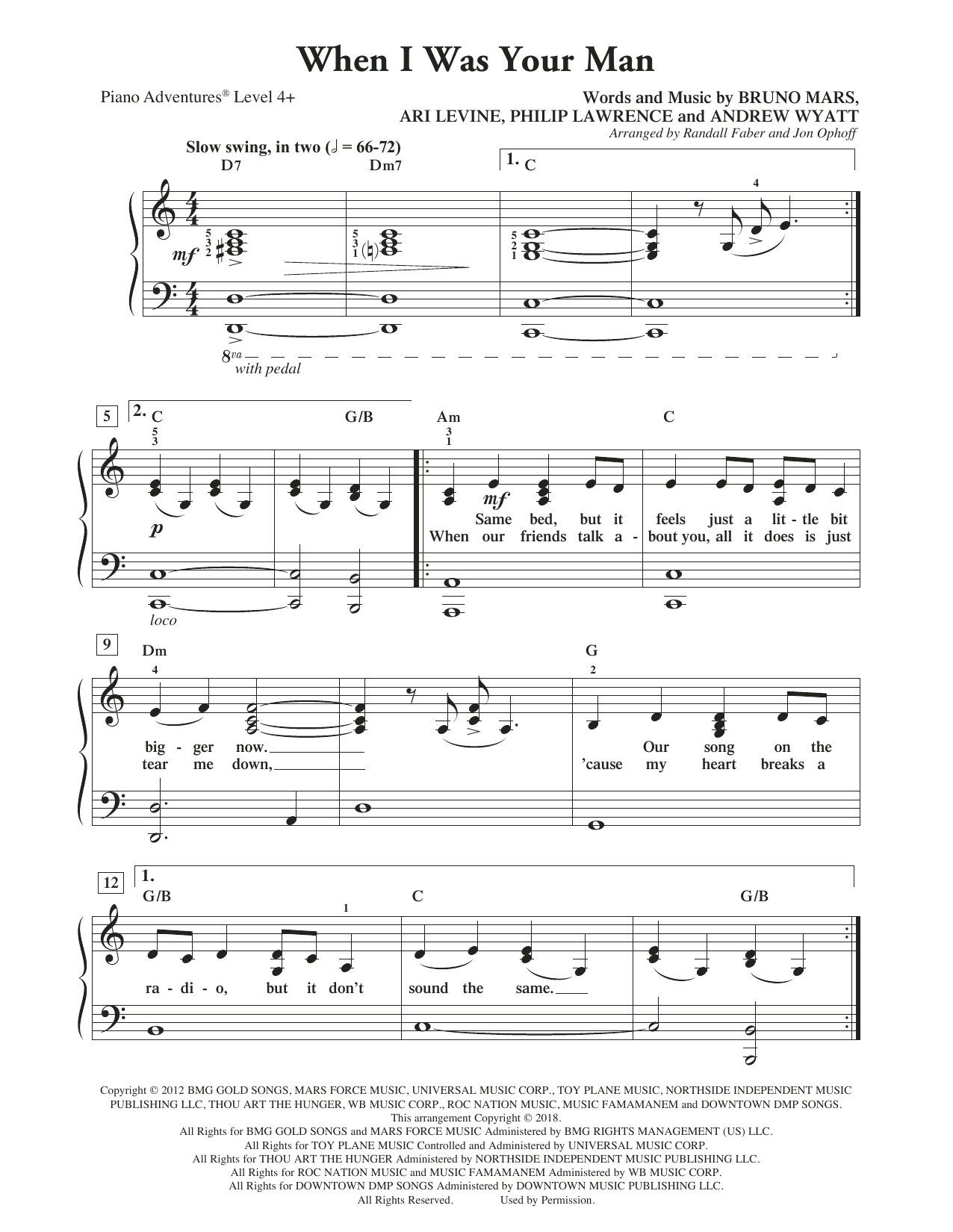 Learn to play Randall Faber & Jon Ophoff When I Was Your Man sheet music for Piano Adventures in minutes. Price: 6.9900$ Randall Faber & Jon Ophoff When I Was Your Man sheet music notes and chords arranged for Piano Adventures