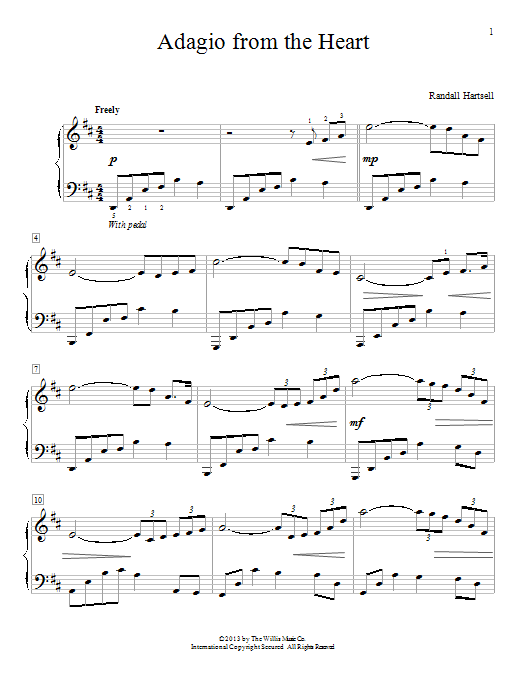 Randall Hartsell Adagio From The Heart sheet music notes and chords arranged for Piano Solo