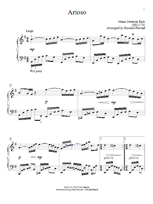 Randall Hartsell Arioso sheet music notes and chords. Download Printable PDF.