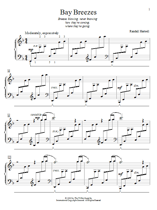 Learn to play Randall Hartsell Bay Breezes sheet music for Educational Piano in minutes. Price: 6.9900$ Randall Hartsell Bay Breezes sheet music notes and chords arranged for Educational Piano