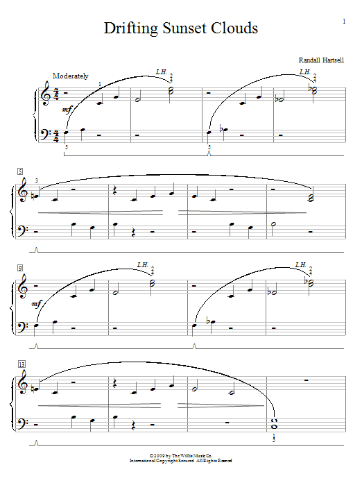 Learn to play Randall Hartsell Drifting Sunset Clouds sheet music for Educational Piano in minutes. Price: 6.9900$ Randall Hartsell Drifting Sunset Clouds sheet music notes and chords arranged for Educational Piano