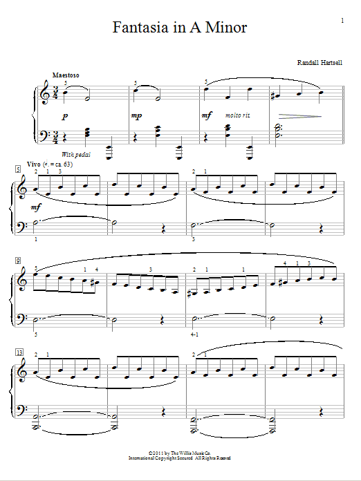 Learn to play Randall Hartsell Fantasia In A Minor sheet music for Educational Piano in minutes. Price: 6.9900$ Randall Hartsell Fantasia In A Minor sheet music notes and chords arranged for Educational Piano