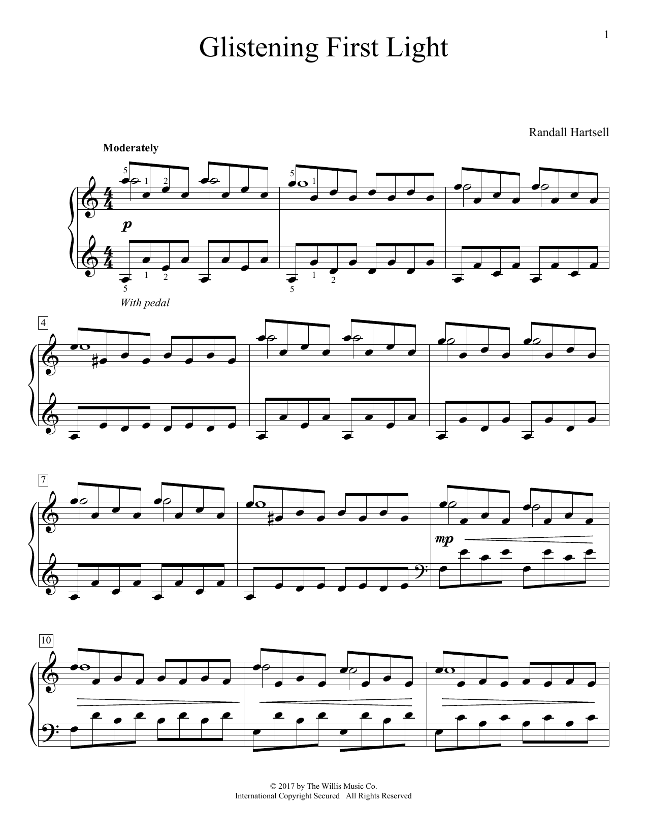 Learn to play Randall Hartsell Glistening First Light sheet music for Educational Piano in minutes. Price: 6.9900$ Randall Hartsell Glistening First Light sheet music notes and chords arranged for Educational Piano