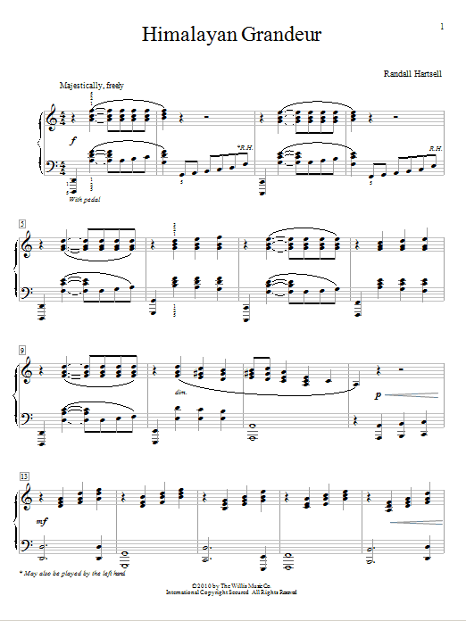 Learn to play Randall Hartsell Himalayan Grandeur sheet music for Educational Piano in minutes. Price: 6.9900$ Randall Hartsell Himalayan Grandeur sheet music notes and chords arranged for Educational Piano