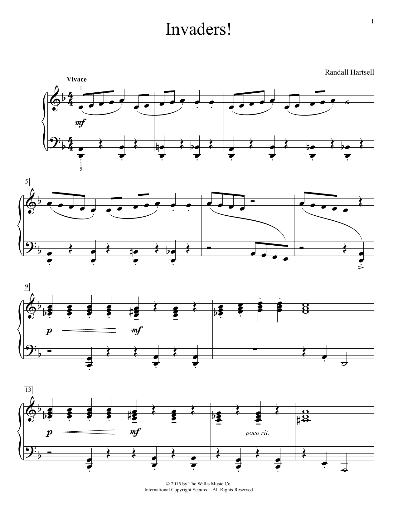 Learn to play Randall Hartsell Invaders! sheet music for Educational Piano in minutes. Price: 6.9900$ Randall Hartsell Invaders! sheet music notes and chords arranged for Educational Piano