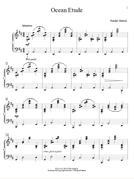 Learn to play Randall Hartsell Ocean Etude sheet music for Educational Piano in minutes. Price: 6.9900$ Randall Hartsell Ocean Etude sheet music notes and chords arranged for Educational Piano